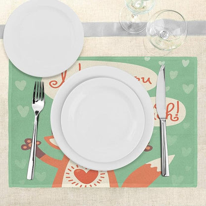 Ambesonne Lifestyle Place Mats Set of 4, I Love You So Much Fox Humor Romance - Image 3