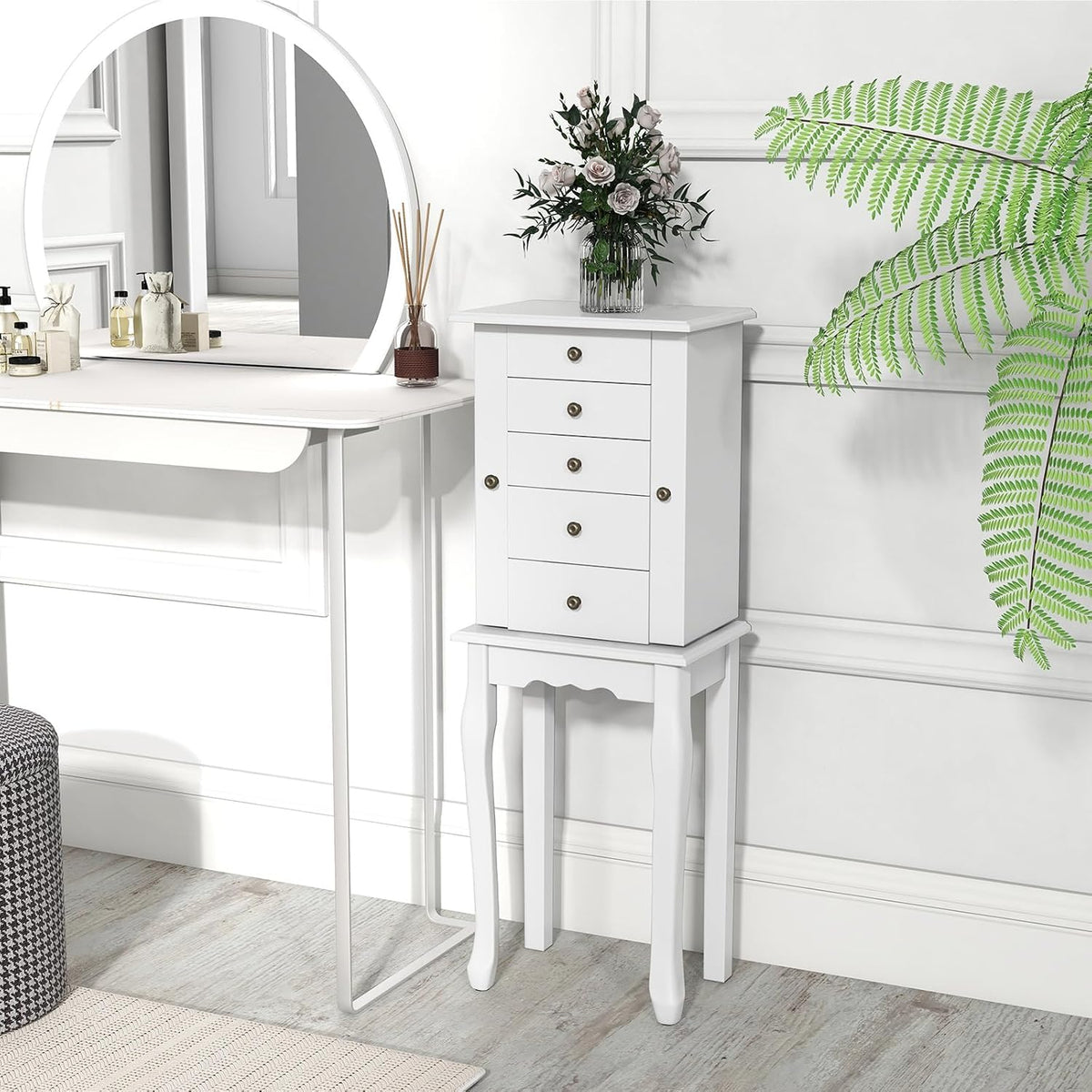 giantex standing jewelry armoire cabinet with 4 drawers shown in use
