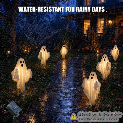 3 Pcs Halloween Ghost Decorations Outdoor Solar Powered Yard Pathway Lights