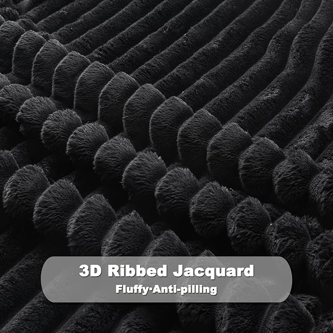 NEWCOSPLAY Super Soft Twin Blanket Black Premium Silky Flannel Fleece 3D Ribbed - Image 7