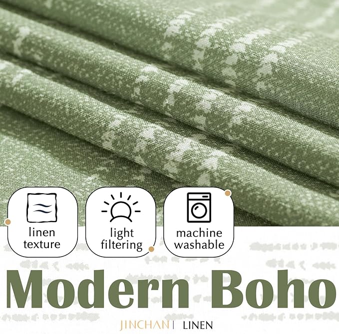 jinchan Boho Kitchen Curtains Linen Tier Curtains 45 Inches Bohemian Cafe Small - Image 3