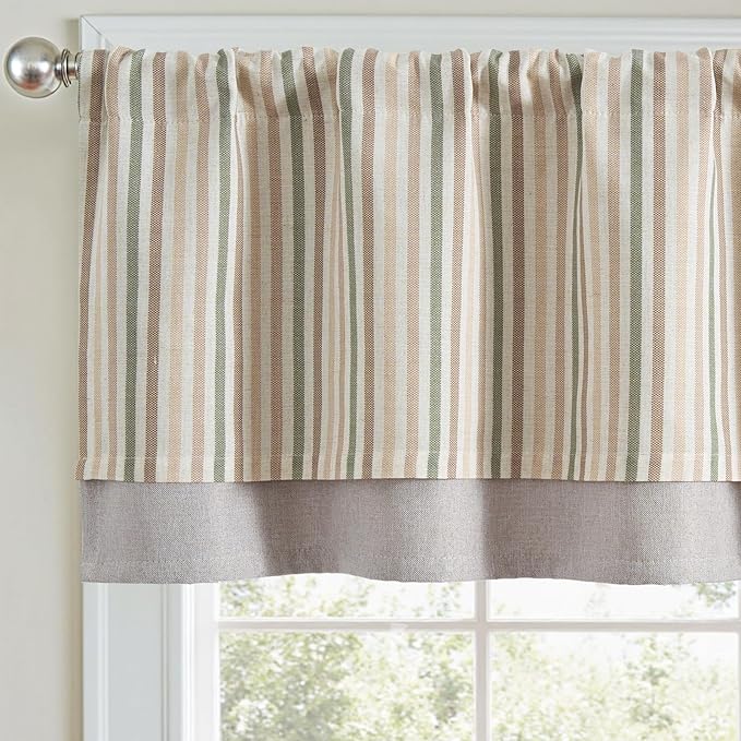 jinchan Colorful Striped Linen Double Layer Valance Christmas Pinstripe Cafe by JINCHAN