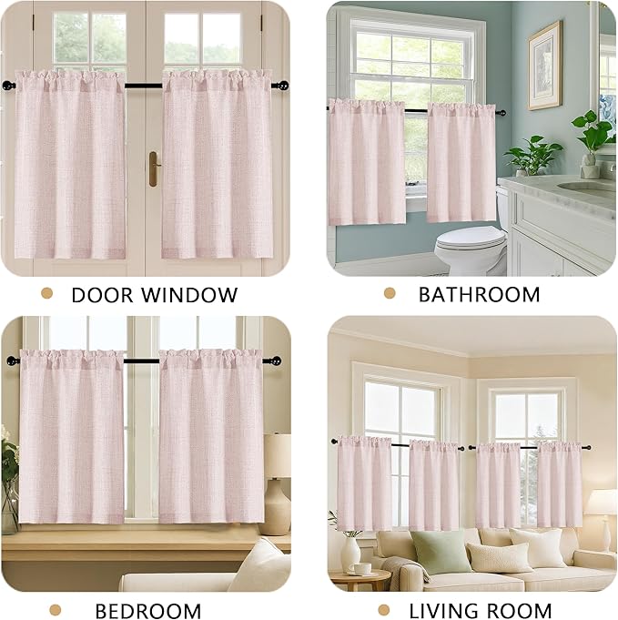 OVZME 2 Panels Blush Pink Cafe Curtains 36 Inch Length, Thick Textured Small - Image 5