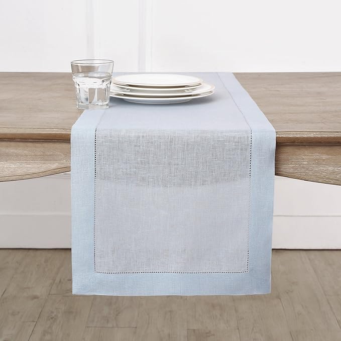 Solino Home Linen Light Blue Table Runner 90 Inches Long by SolinoHome