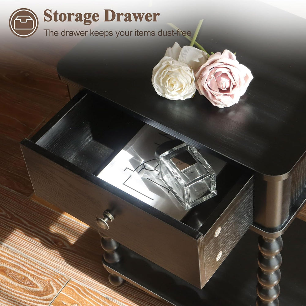AWASEN Black Nightstand, Bedroom Side Table with Drawer for Living Room, Smal...