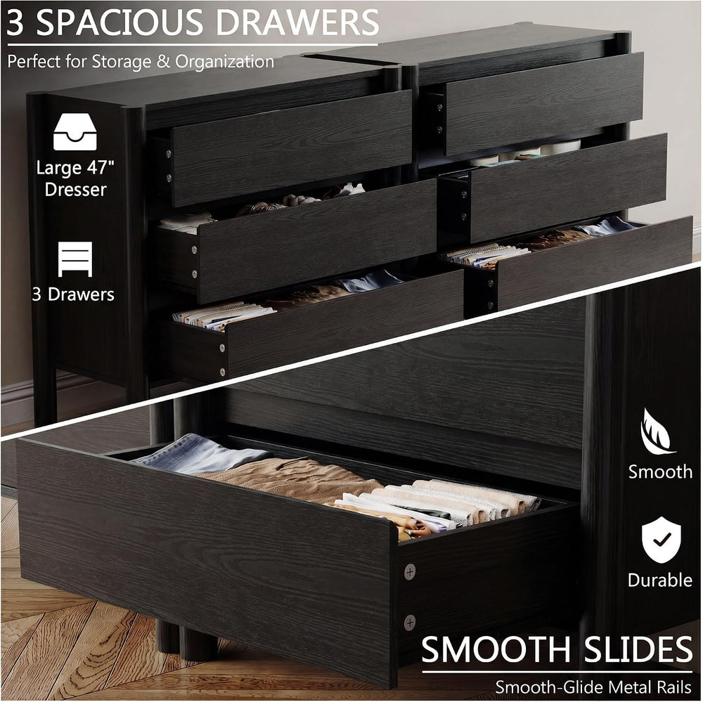 3 Piece Black Dresser for Bedroom Set,9 Drawer Dresser & Nightstands