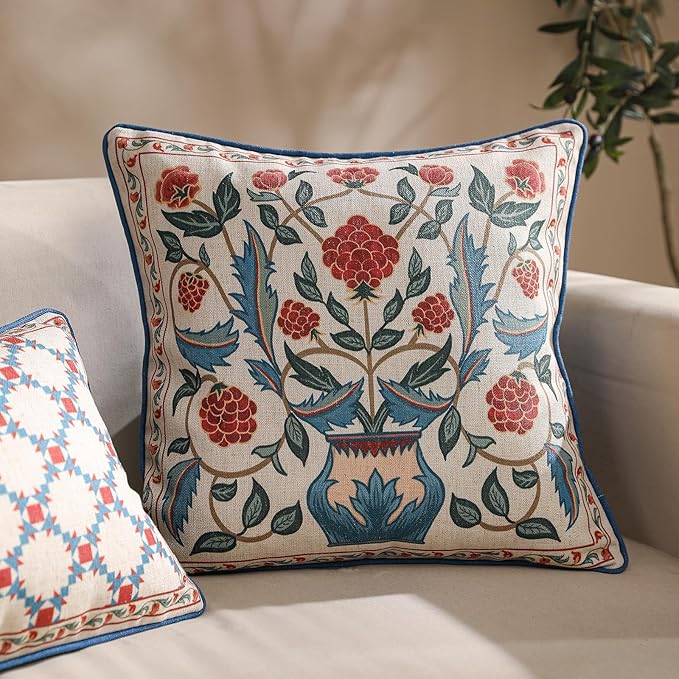 patdrea Designer Throw Pillow Covers Set of 4, Brilliant Vintage Red Tropical - Image 8