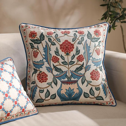 patdrea Designer Throw Pillow Covers Set of 4, Brilliant Vintage Red Tropical - Image 8