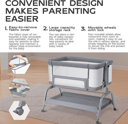 BabyBond Baby Bassinet, 3 in 1 Bassinet Bedside Sleeper - Image 3
