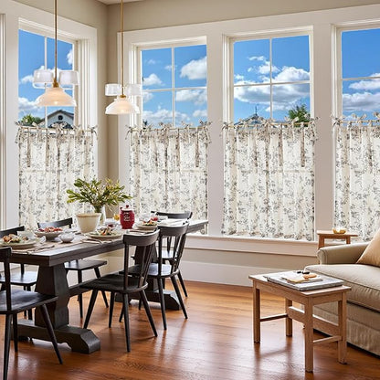 jinchan Floral Kitchen Curtains 36 Inch Linen Tier Curtains Farmhouse Cafe Half - Image 3