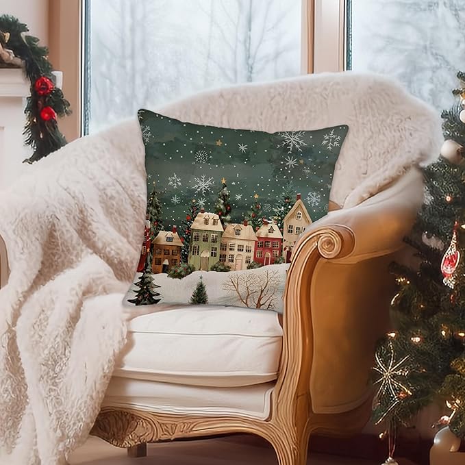 Winter Decorative Rectangle Pillow Cover 20 x 20, Wonderland Forest House - Image 2