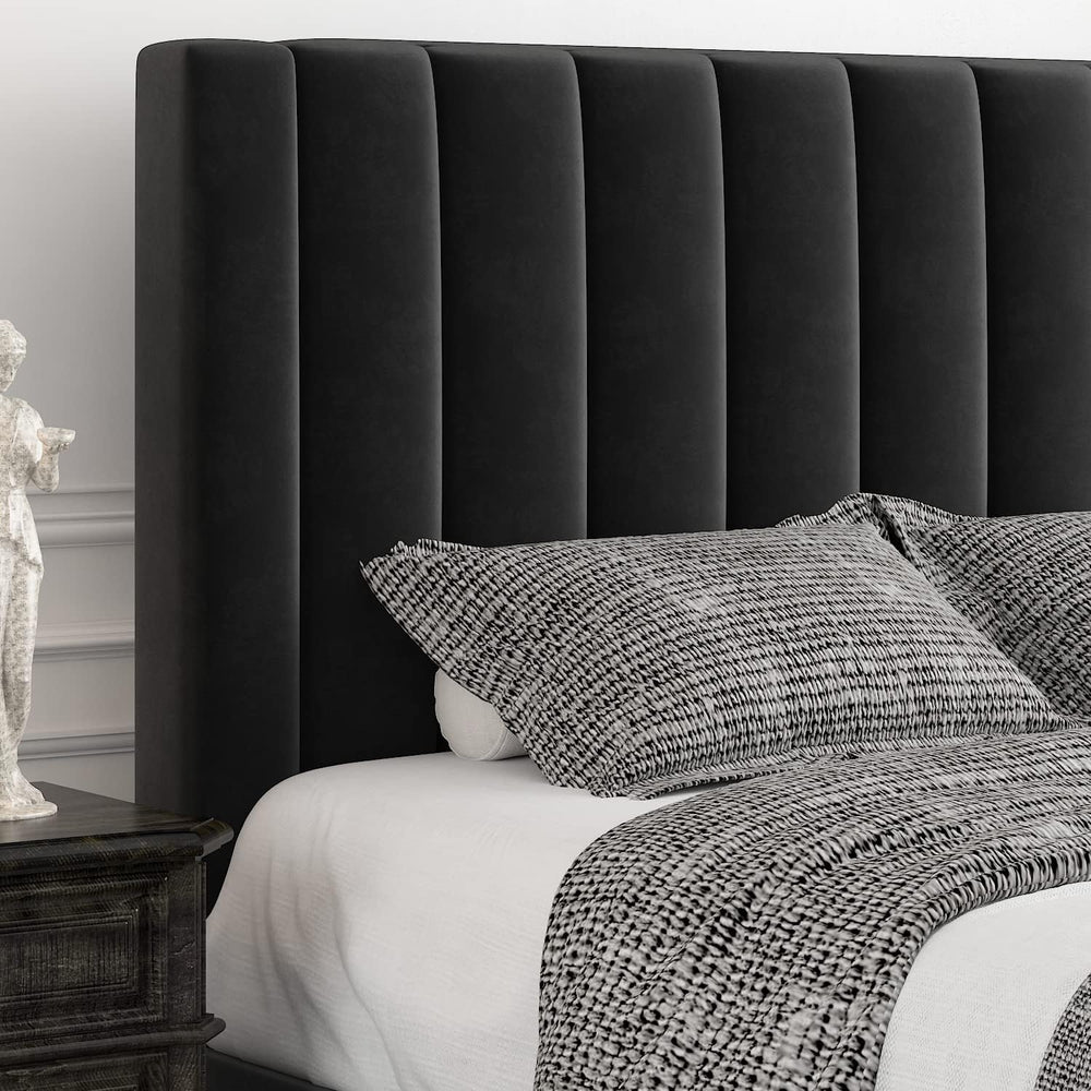 Allewie Full Bed Frame/Velvet Upholstered Bed Frame with Vertical Channel Tuf...