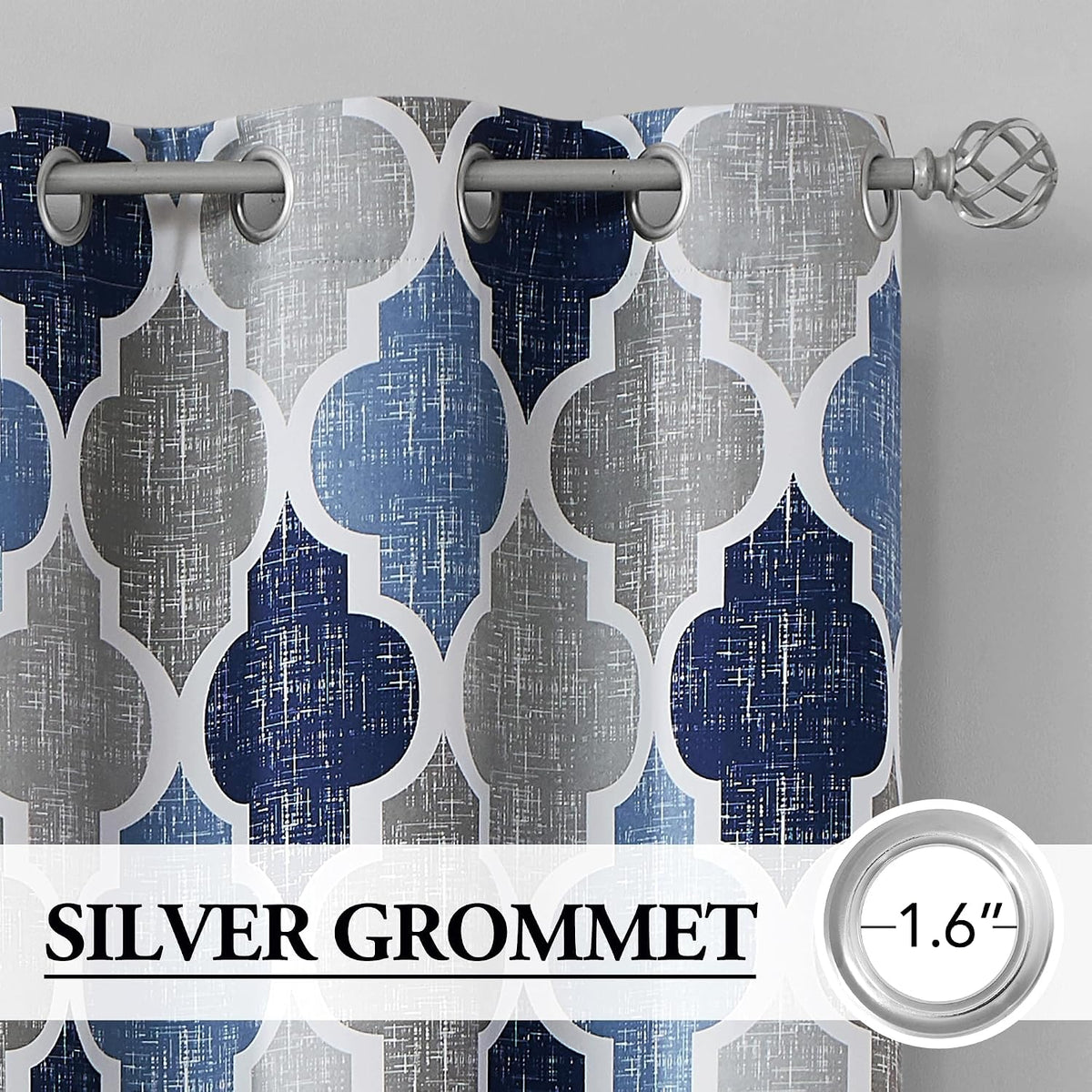 beauoop moroccan 100% blackout curtains bedroom blue grey shown in use