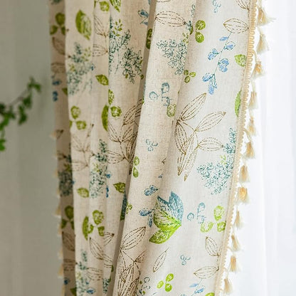ENJOYBRIDAL Leaf Curtains 96 Inch Length 2 Panels Tassel Boho Semi Sheer Drapes by ENJOYBRIDAL