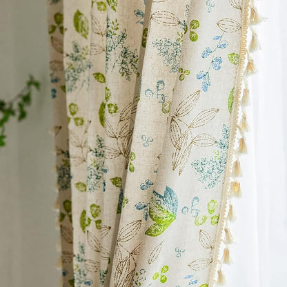 ENJOYBRIDAL Leaf Curtains 84 Inch Length 2 Panels Tassel Boho Semi Sheer Drapes by ENJOYBRIDAL