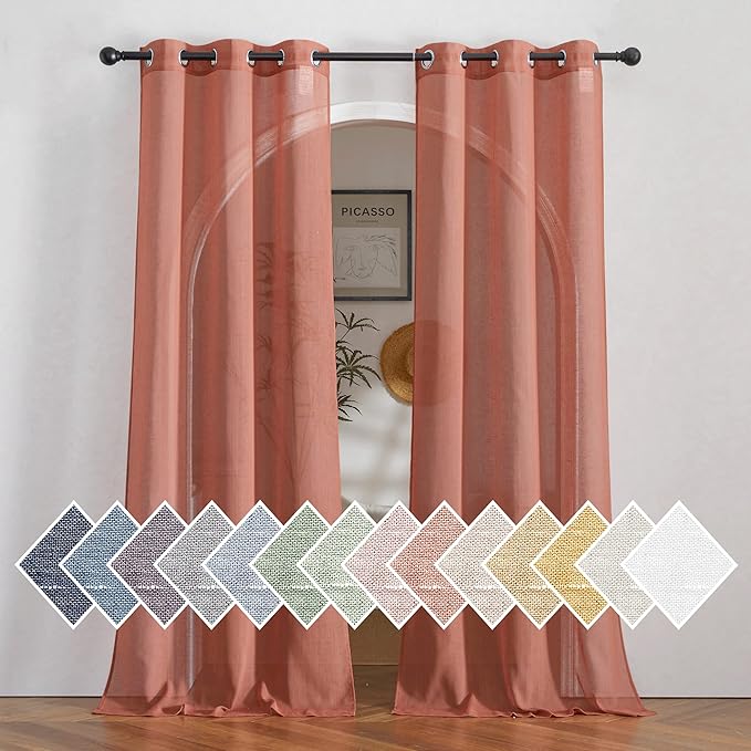 NICETOWN Semi Sheer Linen Curtains, Grommet Top Rustic Linen Burlap Curtains by NICETOWN