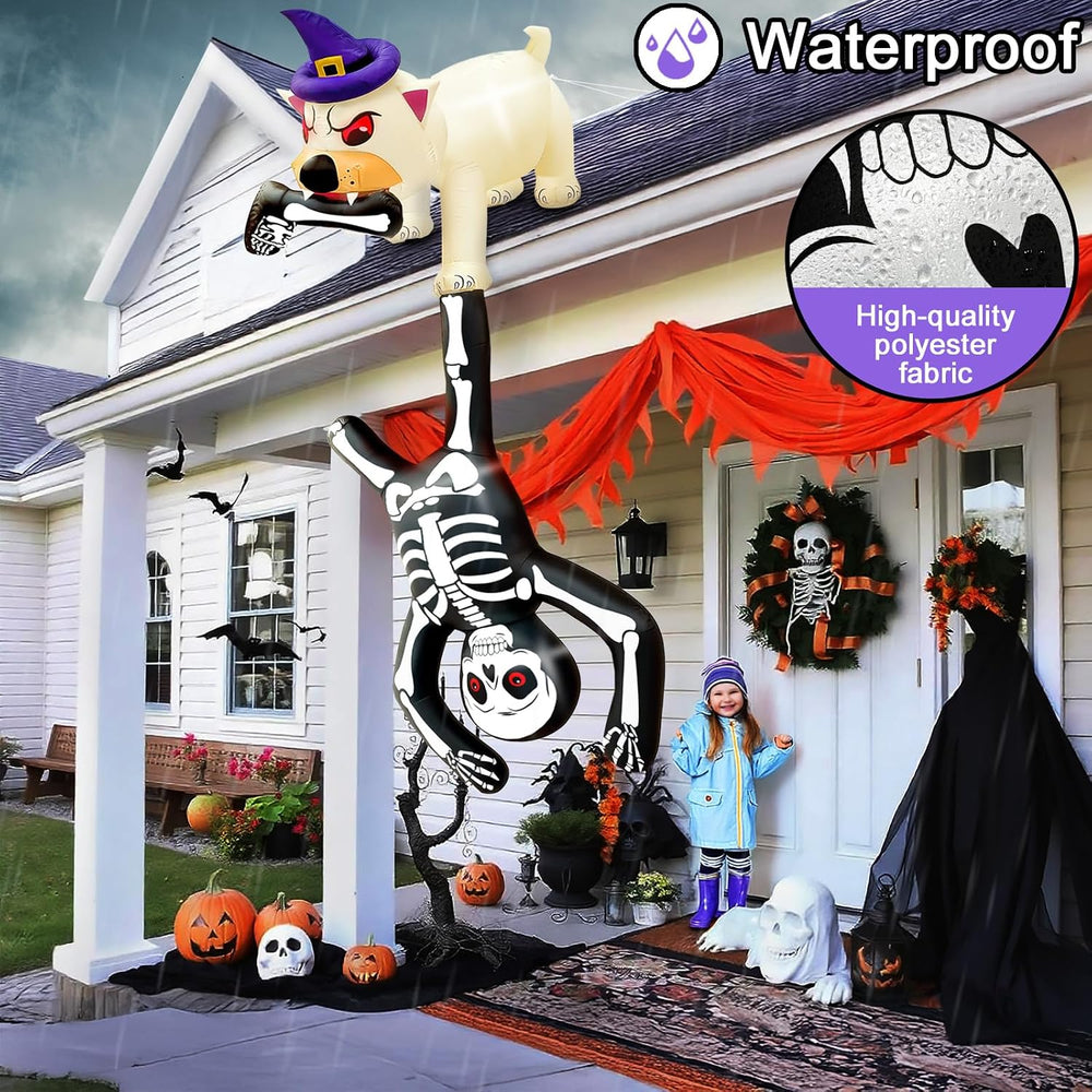 8FT LED Lighted Up Halloween Inflatables Dog Pulling Skeleton Blow Ups