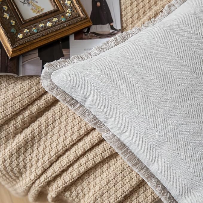 Set of 2 Decorative Fringe Throw Pillow Covers Chenille Pillow Covers Elegant - Image 2