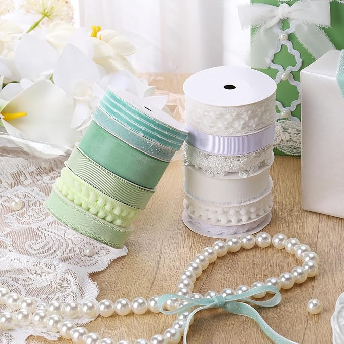 LaRibbons Green Ribbons for Crafts 6 Rolls Assorted Mint Green Ribbons for Gift - Image 6