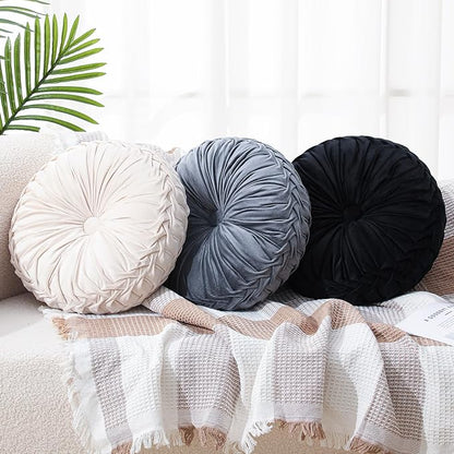 3 Pcs Round Throw Pillows Decorative Velvet Pleated Throw Pillows 15'' Diameter - Image 5