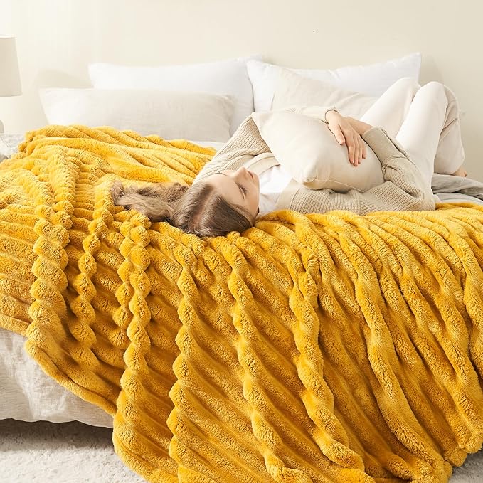 NEWCOSPLAY Super Soft Twin Blanket Mustard Yellow Premium Silky Flannel Fleece - Image 4