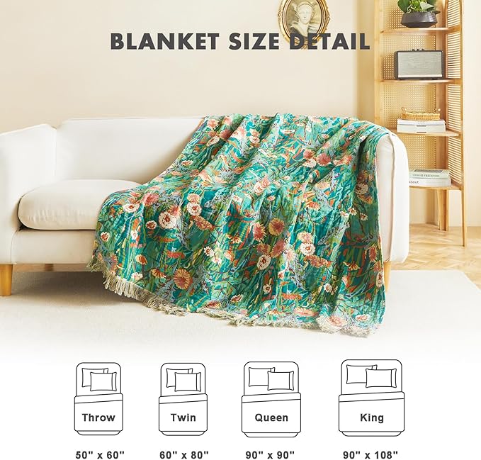 MSGKV Boho Throw Blanket 50"x60" Floral Blankets - Image 4