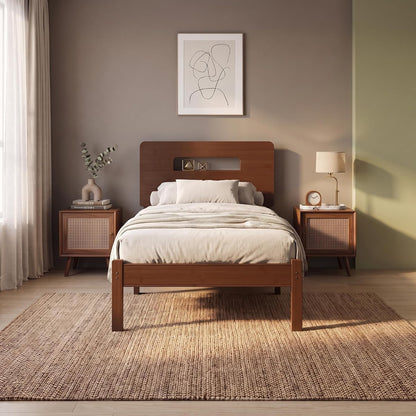 14" bamboo wood twin xl bed frame with shown in use