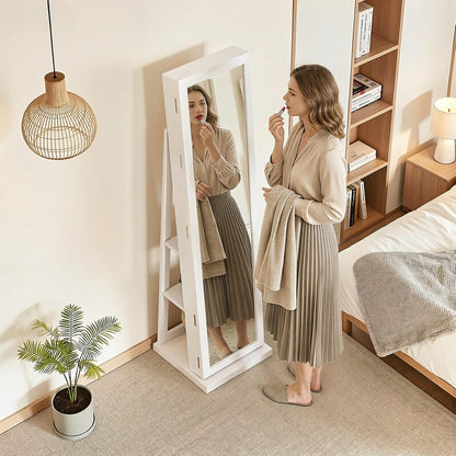 4-in-1 jewelry armoire with jewelry organizer storage, white, side view