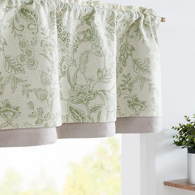 jinchan Linen Valance Curtain Farmhouse Floral Printed Small Window Curtain - Image 3