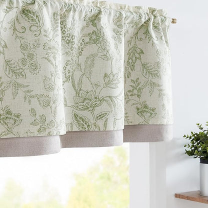 jinchan Linen Valance Curtain Farmhouse Floral Printed Small Window Curtain - Image 3