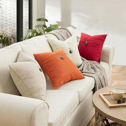 Phantoscope Pack of 2 Farmhouse Throw Pillow Covers Premium Coconut Button - Image 4