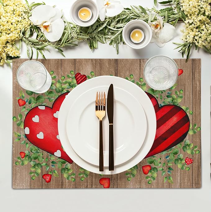 Valentines Day Wooden Plank Placemats Set of 4, 12x18 Inch Valentine Eucalyptus - Image 3