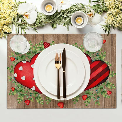 Valentines Day Wooden Plank Placemats Set of 4, 12x18 Inch Valentine Eucalyptus - Image 3
