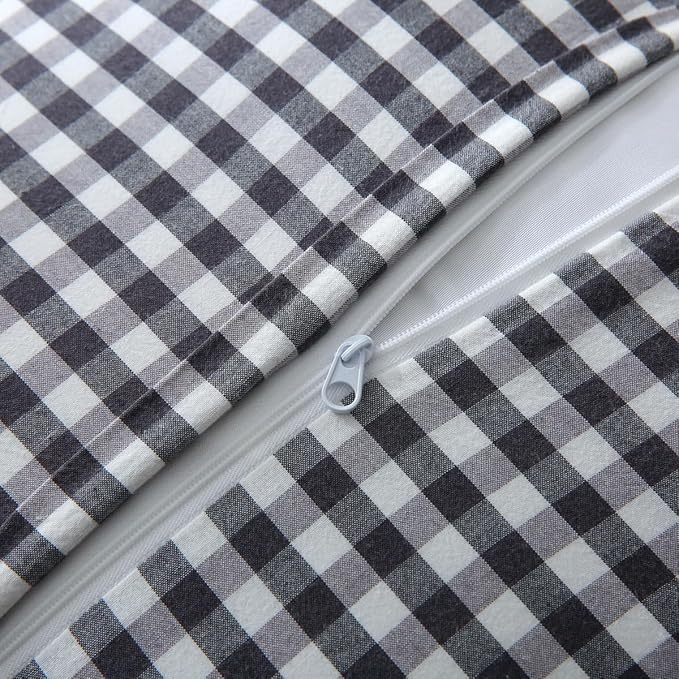 Black/White Plaid Ruffle Throw Pillow Covers Set of 2, Checkered Washed Cotton - Image 4