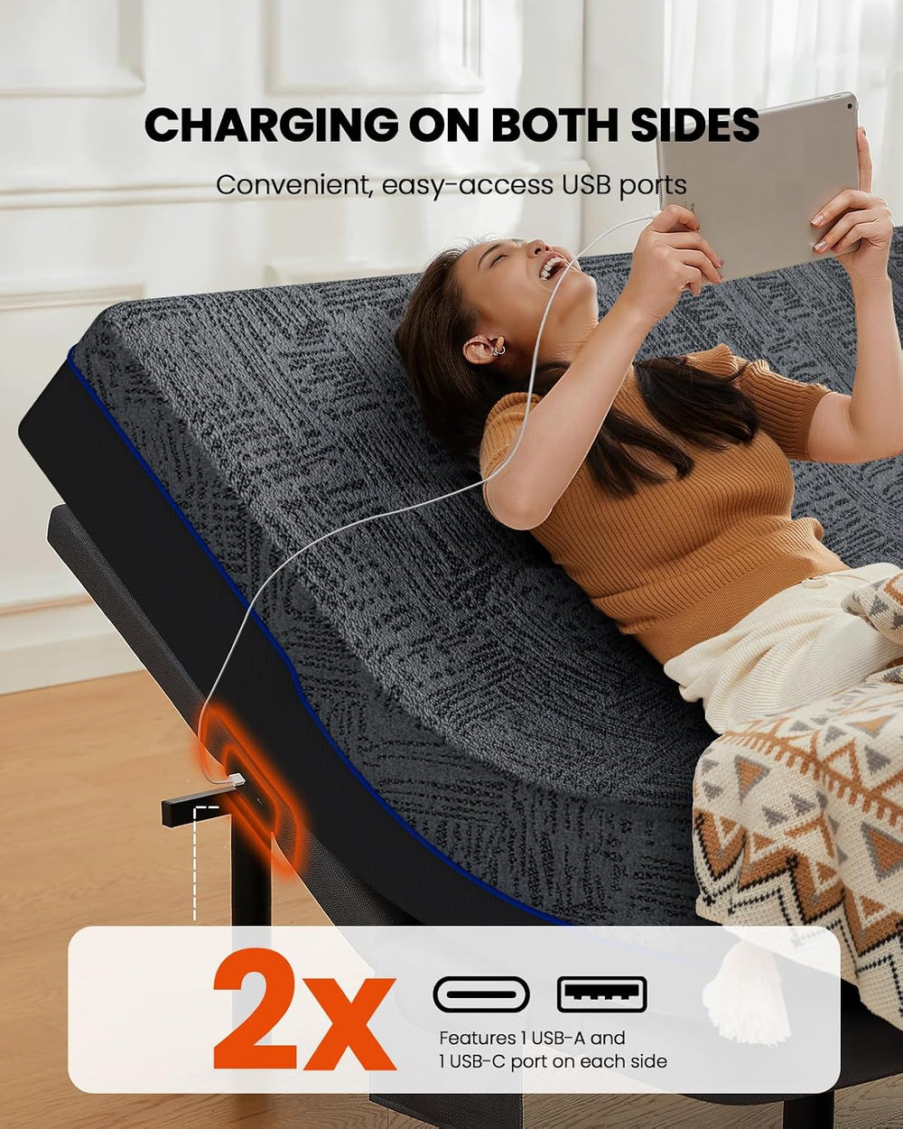 Amada Split King Adjustable Bed Frame with Massage & Wireless Remote, Zer...