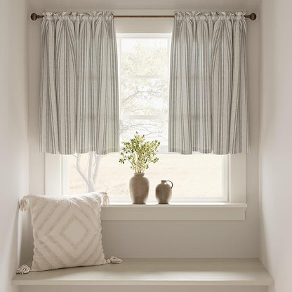 jinchan Linen Striped Kitchen Curtains 24 Inch Farmhouse Small Cafe Curtains - Image 4