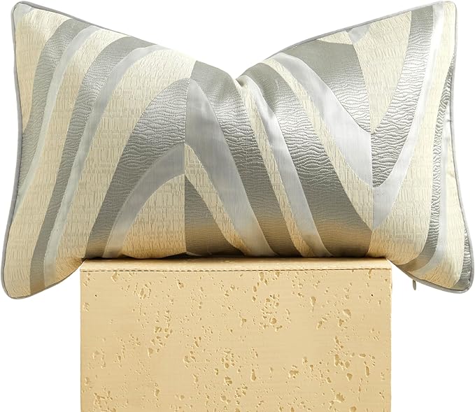 THE-TINOART Grey and Beige Jacquard V Striped Throw Pillow Cover 12x20 Inch by Unknown