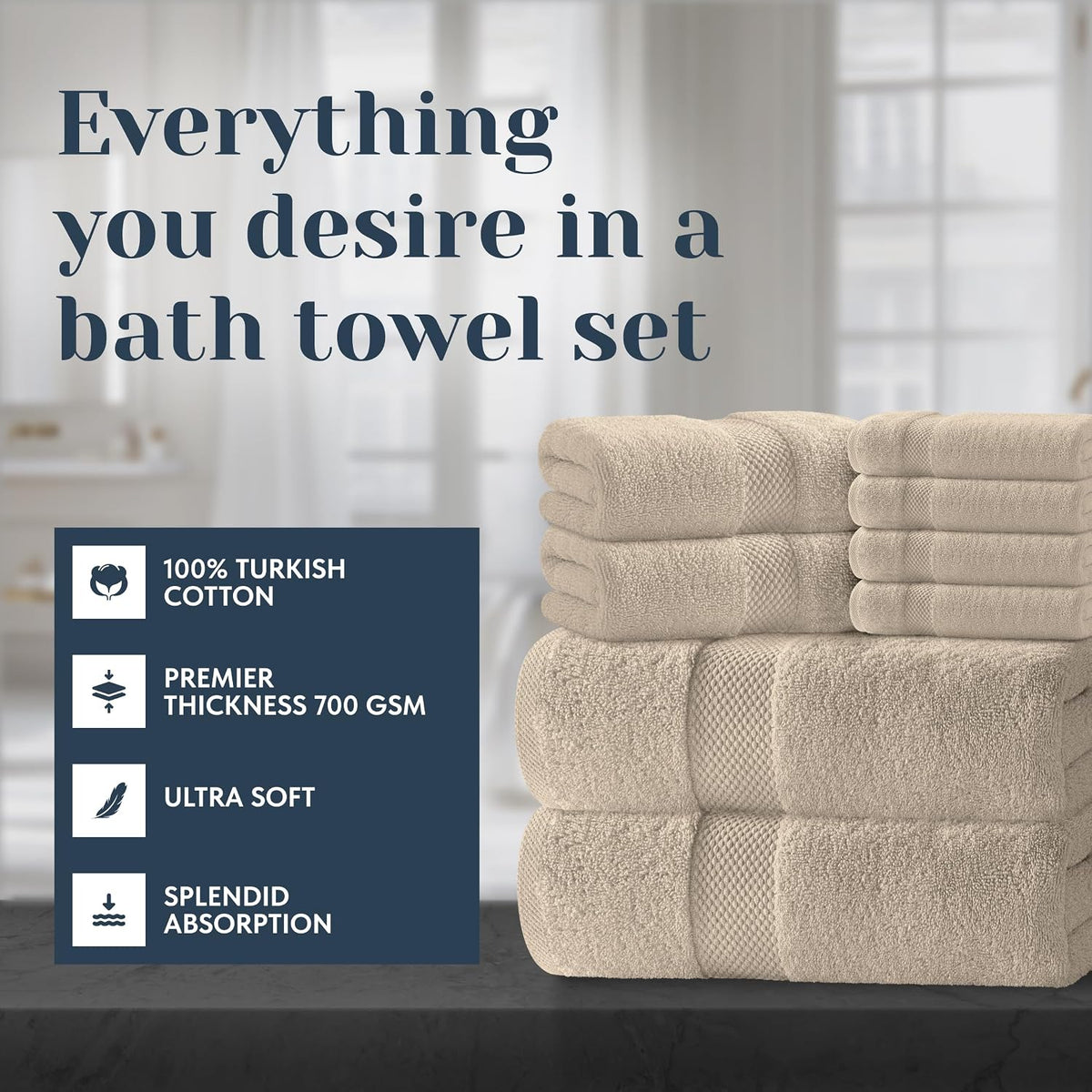 white classic luxury taupe bath towel set of shown in use