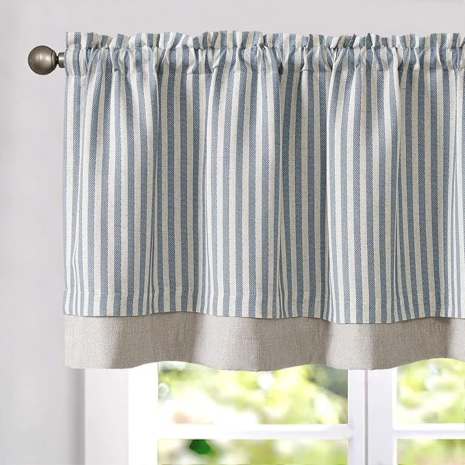 jinchan Linen Striped Valance for Windows 16 Inch Blackout Drapes for Small by JINCHAN