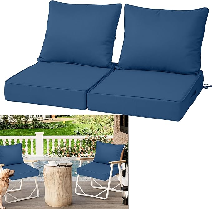 Outdoor Deep Seat Cushions for Patio Furniture Set of 2, Waterproof Outdoor by Vulacko