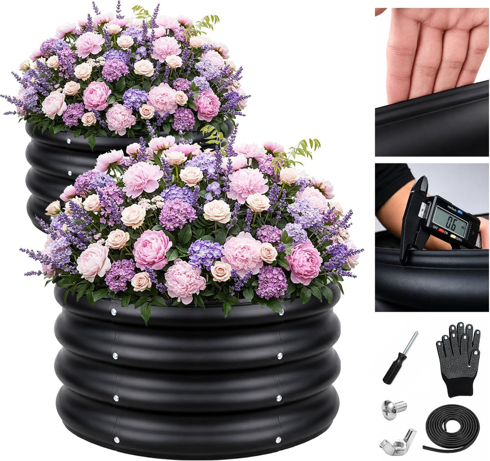 ZXZYHFTY Round Raised Garden Bed Set, 2 Pack, 2 x 2 x 1 Ft, Black
