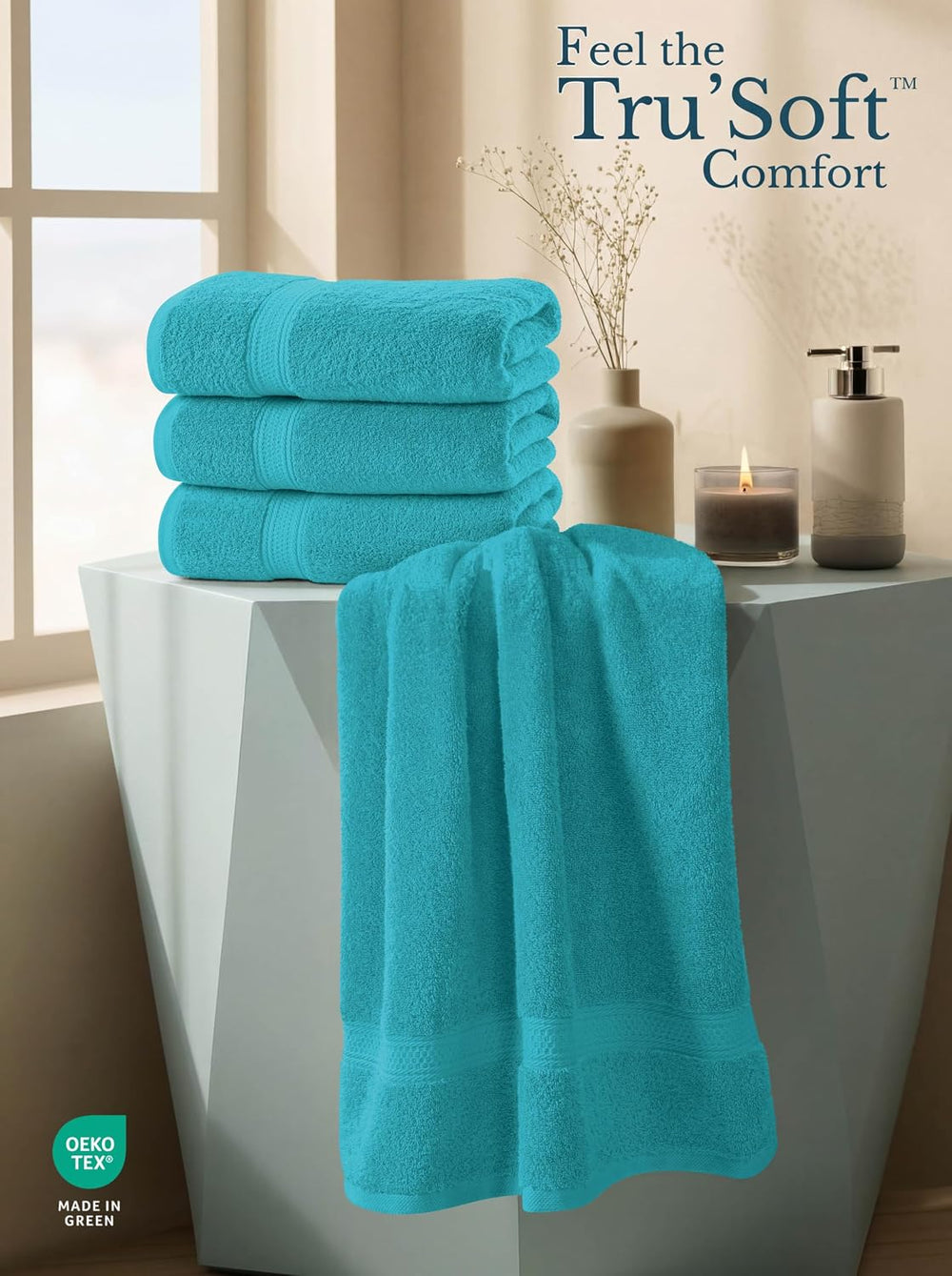 Utopia Towels 4 Pack Premium Bath Towels, 27x54 in, 600 GSM Cotton Turquoise