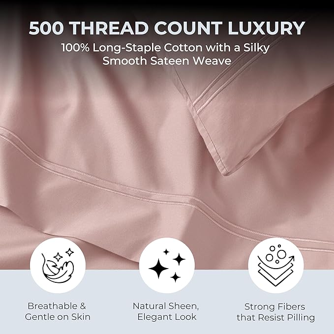 100% Natural Cotton Bed Sheets | 500 TC Single-Ply Sateen Weave Full Size - Image 2