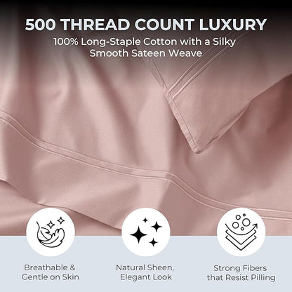 100% Natural Cotton Sheets Queen Size Bed Set | 500 TC Single-Ply Sateen Weave - Image 2