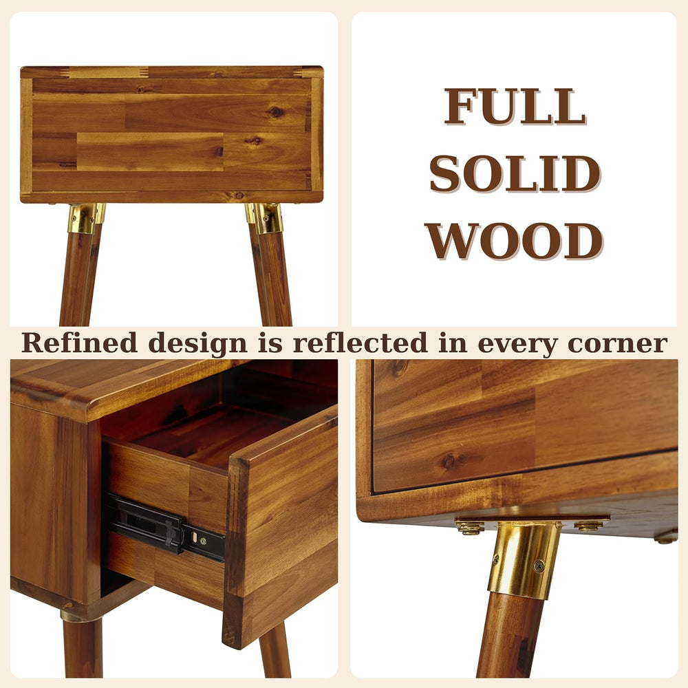 Bme Caden Solid Wood Nightstand/Side Table/End Table, Fully Assembled, with 1...