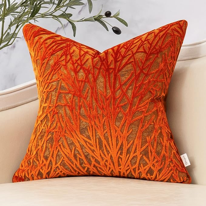 Yangest Burnt Orange Twigs Throw Pillow Cover Branches Velvet Cushion Case by Yangest
