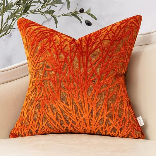 Yangest Burnt Orange Twigs Throw Pillow Cover Branches Velvet Cushion Case by Yangest
