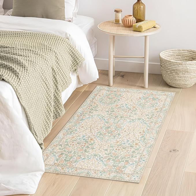 MUJOO 2x3 Washable Rug, Floral Small Area Rugs - Image 4