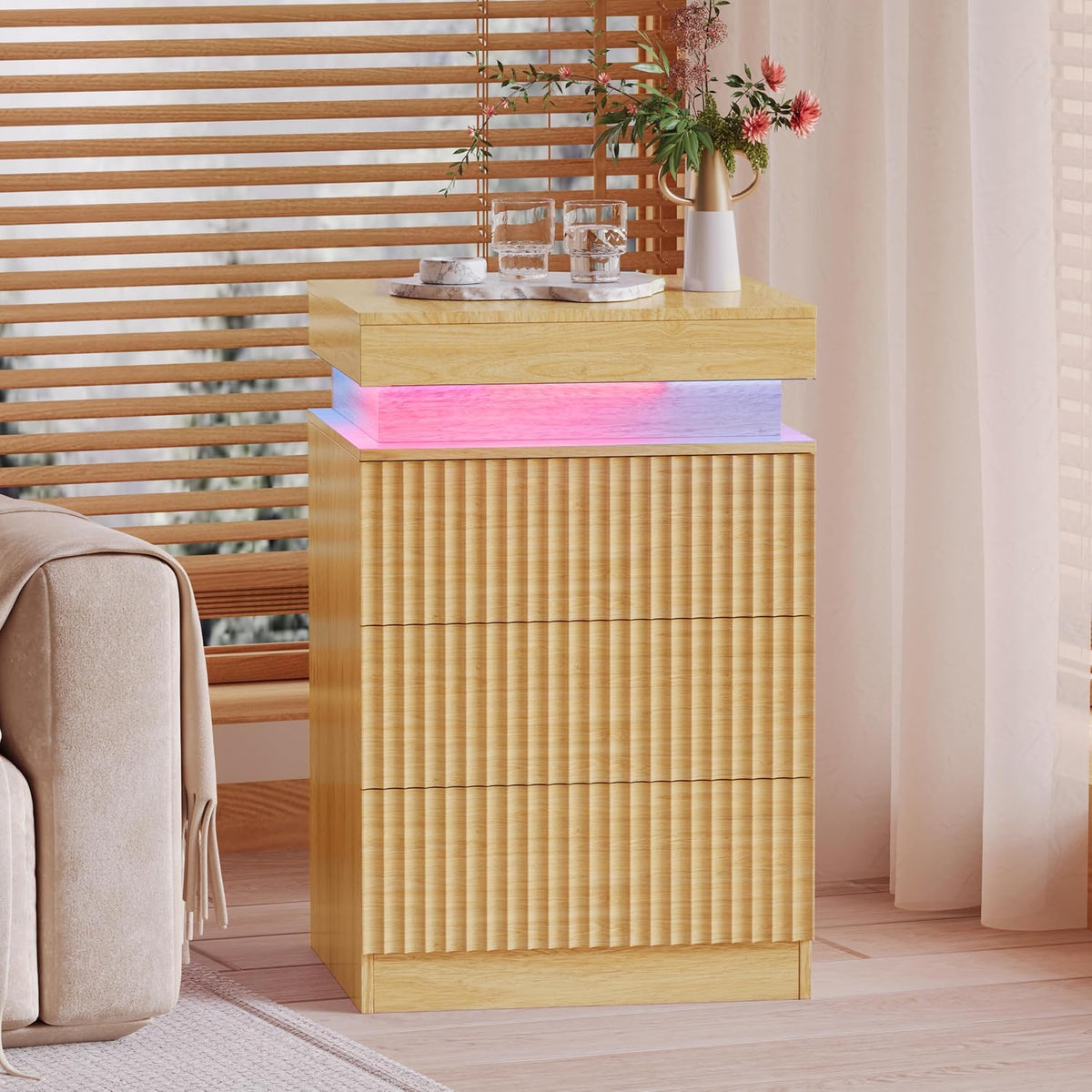 fluted 3 drawer dresser for bedroom with charging, main product view