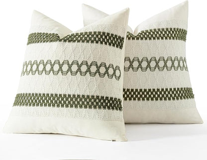 MIULEE Set of 2 Moss Green Boho Decorative Pillow Covers 18x18 Inch Farmhouse - Image 7